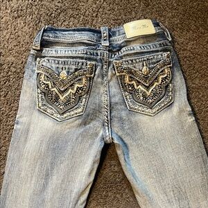 Miss Me Blue Jeans with Gold and Silver Embellishments